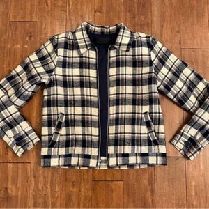 Jenni Kayne Blue Plaid Puffer Quilted Soft Silk Lined Zip Up Bomber Jacket M‎